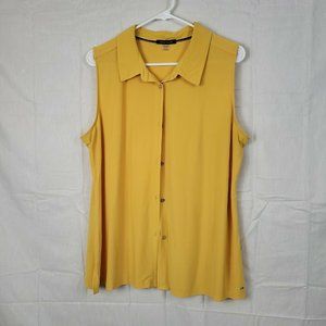Tommy Hilfiger Womens Yellow Sleeveless Basic Button-Down Shirt Size XL